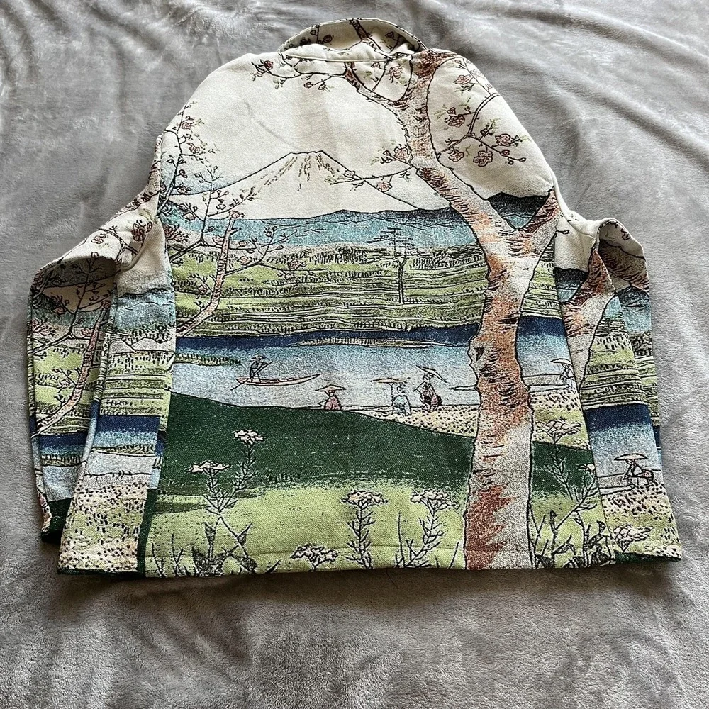 Rebel Vengeance Jacket Mens Medium Multicolor Landscape Tapestry Bomber Scenic